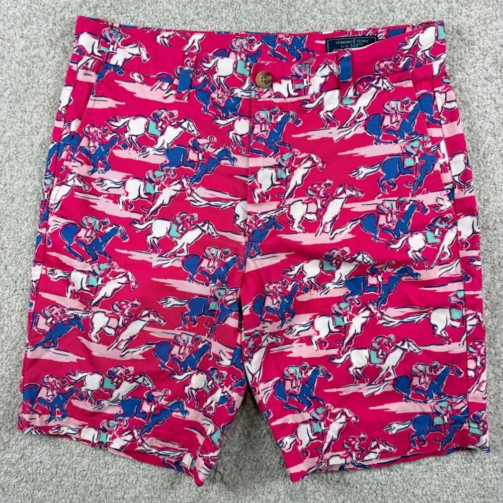 Vineyard Vines Breaker Shorts Mens 30 Pink Kentucky Derby 143 Horse Race Print